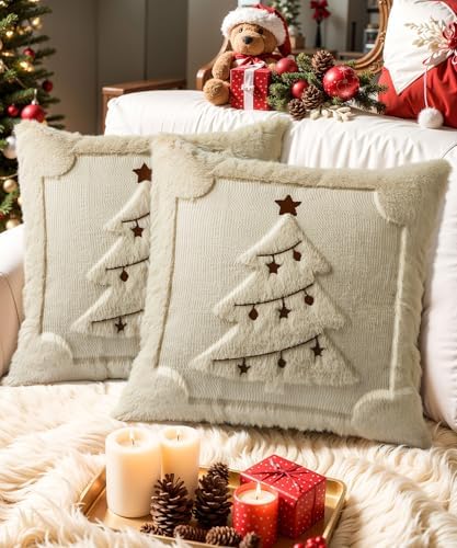 Faux Fur Christmas Pillow Covers 16x16 Set of 2