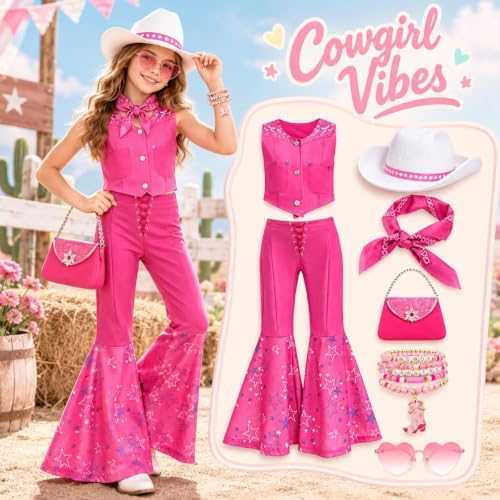 Cowgirl Costume Girls Kids Disco Cowgirl Outfits Western Movie Heroine Dress Up for Halloween Birthday Cosplay Party