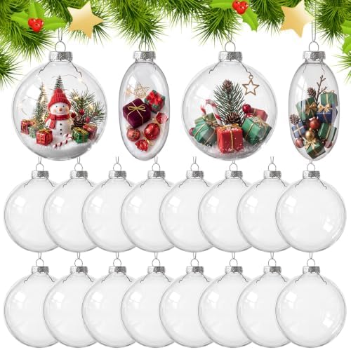 Liliful 24 Pcs Christmas Clear Glass Ornaments Fillable Flat Ball 3.94 Inch for Crafts DIY Craft Fillable Glass Ornament Balls Disc Bulbs for Christmas Tree Party Wedding Home Decor