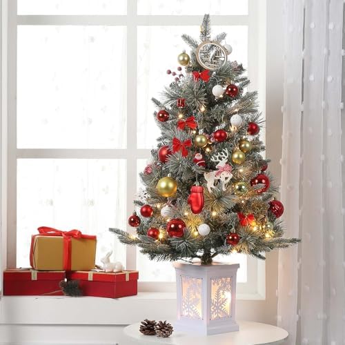 GarveeHome 3 ft Prelit Christmas Tree with 78 Warm Lights & Red Berry
