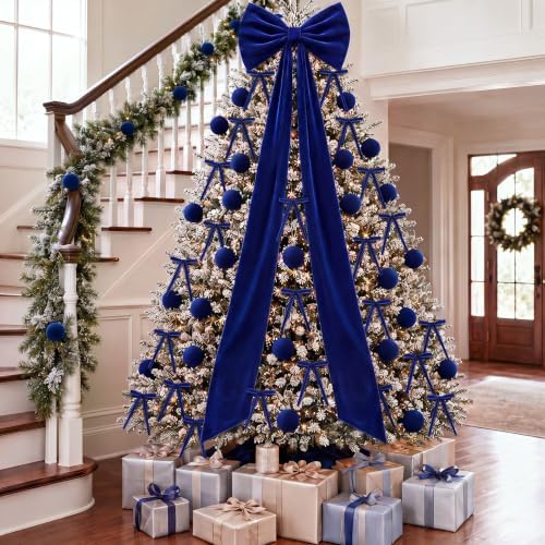 49 Pcs Royal Blue Christmas Tree Decoration Set with Velvet Bow Ball