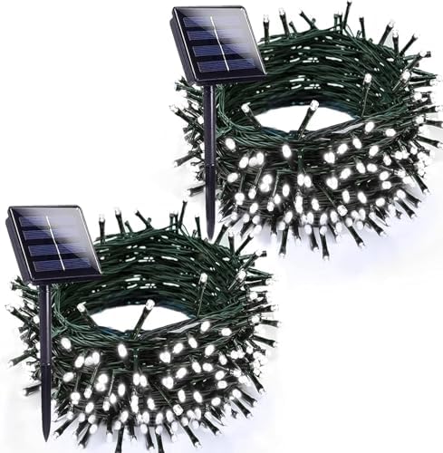 Solar Christmas Lights Outdoor 2 Pack 76FT 200 LED String Lights Cool White