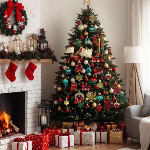 82PCS Christmas Ornaments Set Red Green and Golden Christmas Tree Decorations PVC Holiday Ornaments for Xmas Tree Festive Party Decor Supplies