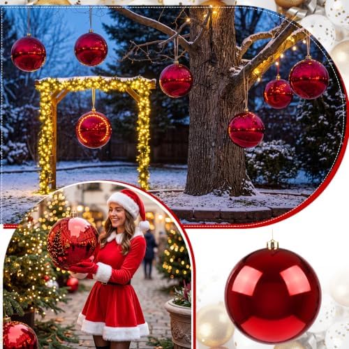 Threan 12 Inch Large Burgundy Shiny Christmas Ball Ornaments