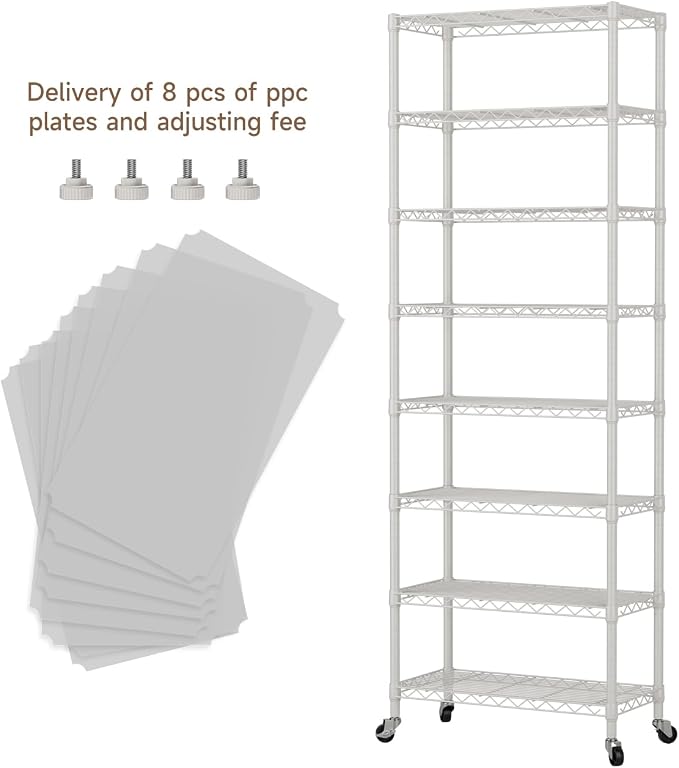 Golpart 8 Tier Shelves Storage Shelf Wire Closet Bathroom Organizers Metal Pantry Kitchen Garage Shelving Unit Laundry Room Organization Home Rack Net Basket Black with Wheels 12”D X 22”W X 74.2”H