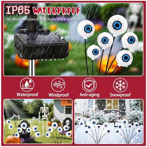 Kohlrabi Halloween Decorations Outdoor, 8 Pack 48 LED Solar Red Scary Eyeball Swaying Lights, Solar Firefly Light Waterproof Outdoor Lights for Yard Garden Party