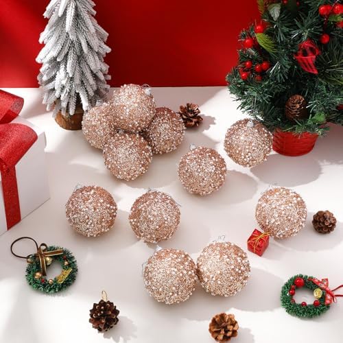 Lyrow 24 Pcs 3.15" Christmas Ball, Rose Gold