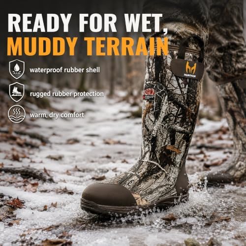 Hunthor Men's 1600G Insulated Waterproof Rubber Hunting Boots
