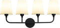 Bathroom Vanity Light, Matte Black Bathroom Light Fixtures, 4-Light Lighting Fixtures Over Mirror, Modern Wall Sconce with Flared White Fabric Shade, E26 Socket(ETL Listed)