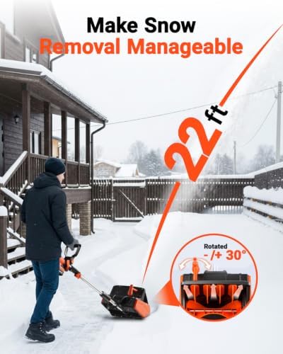 VOLTASK Cordless Snow Shovel Brushless, 24V 13 Inch Cordless Snow Blower, Electric Snow Shovel with Directional Plate & Adjustable Front Handle (4-Ah Battery & Quick Charger Included)