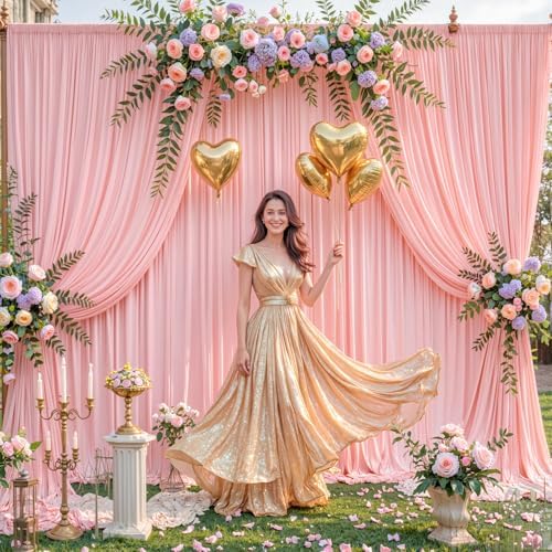 10 Panels Blush Pink Backdrop Curtain for Parties Wedding Wrinkle Free Pink Photo Curtains Backdrop Drapes Fabric Decoration for Baby Shower Birthday Party 50ft(W) x 10ft(H)