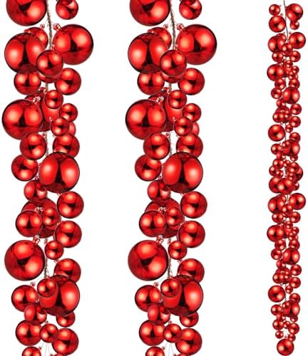 2 Pcs 6 ft Christmas Ball Ornament Garland, Red