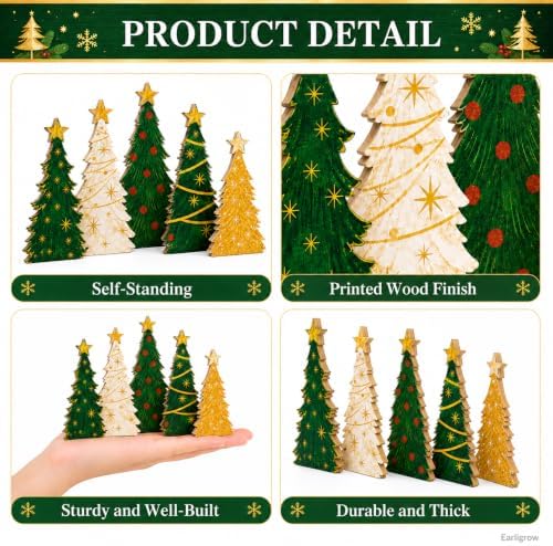 Christmas Decorations Indoor, 5 Pcs Rustic Christmas Star Tree Home Decor