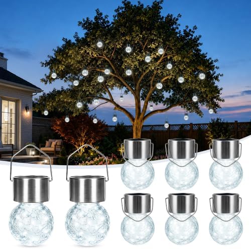 GIGALUMI Solar Lights Outdoor Garden Decor Hanging Lantern for Outside 8 Pc