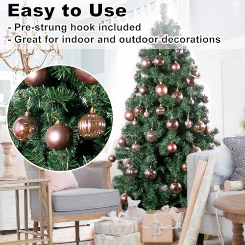 Rose Gold 2.5" Christmas Balls Christmas Tree Decoration Ornaments Shatterproof Hanging Balls for Birthday Halloween Holiday Wedding Decorations Set of 18pcs