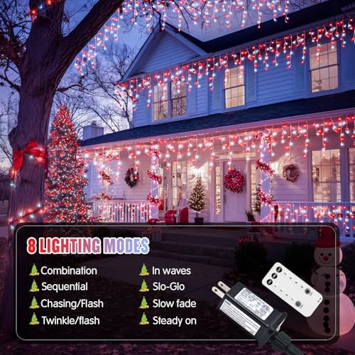 JMEXSUSS 400 LED 38.8 Ft Red and White Icicle Christmas Lights for Outside