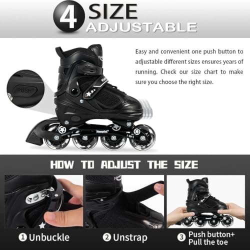 MammyGol Adjustable Inline Skates for Kids Boys Girls Youth Blades Roller Skates with Light up Wheels Ages 4-16