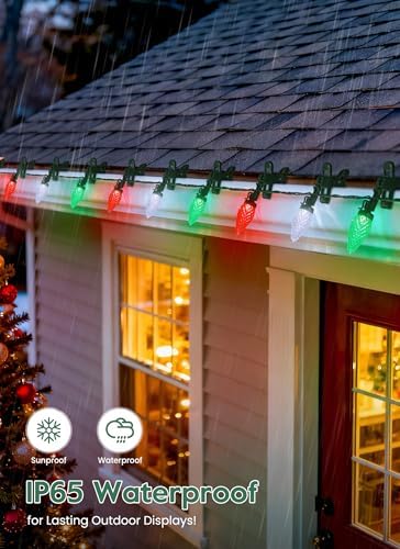 C9 Christmas Lights Outdoor, 102FT 150 LED String Lights with Spring Clips