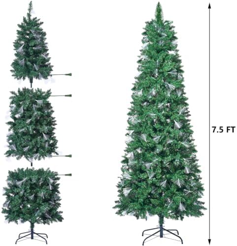 Juegoal 7.5FT Pre-Lit Pencil Christmas Tree with Fiber Optic, 300LED Lights
