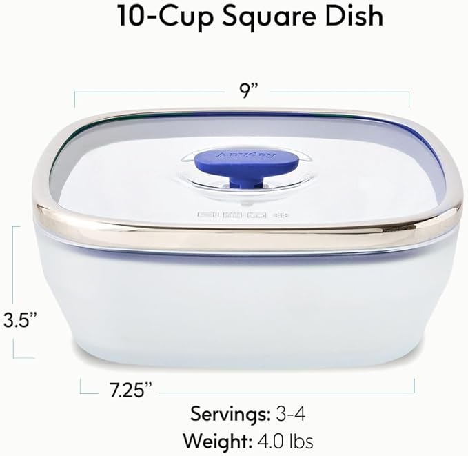 Anyday 10-Cup Square Glass Food Storage (Blueberry) | Plastic Free Meal Prep, Microwave Steamer, Stackable Airtight Container, Vented Glass Lid for Microwave-Safe Reheating
