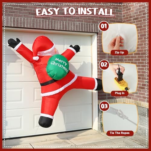 6FT Hanging Santa Inflatable from Roof with LED Lights for Yard
