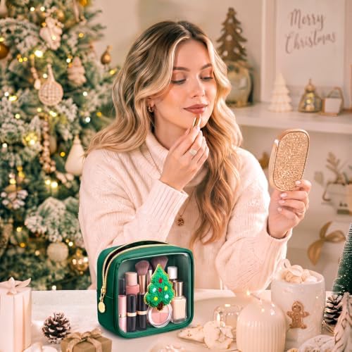 Abbylike 1 Pcs Christmas Preppy Patch Makeup Bags Bulk Holiday Makeup Bag Skincare Pouch Xmas Zipper Cosmetic Pouch Preppy Thing for Travel Christmas Women Gift (Classic,Blue)