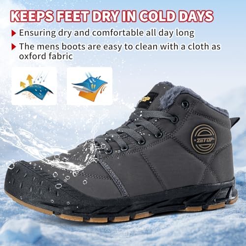 Mens Snow Boots, Mens Winter Boots, Mens Winter Trekking Snow Boots, Winter Boots for Men Waterproof Fur Lined Warm Winter Boots Men Lace up Snow Ankle Shoes Outdoor Anti-Slip Lightweight Hiking Boot