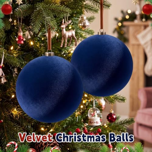 Weysat 6 Pcs 8 Inch Giant Velvet Christmas Ball Ornaments, Navy Blue