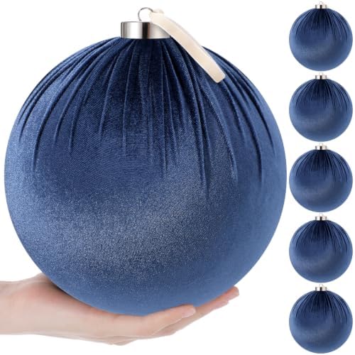 Weysat 6 PCS 8" Extra Large Velvet Christmas Ball Ornaments, Dusty Blue
