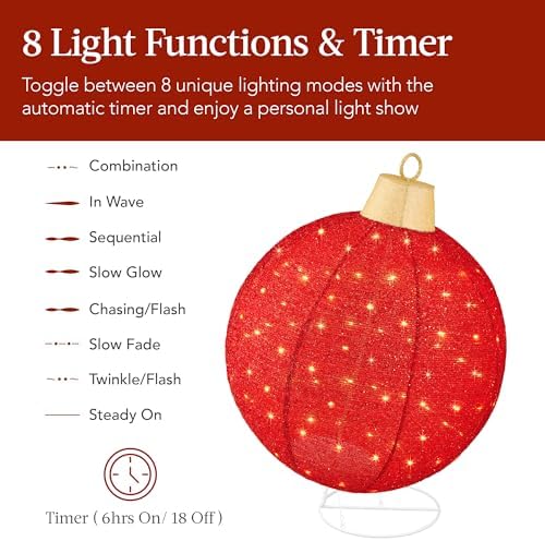 Best Choice Products 2pc Lighted Pop-Up Outdoor Christmas Ornament Set, Holiday Ball Decoration w/ 180 LED Lights, 8 Light Functions - Red/White