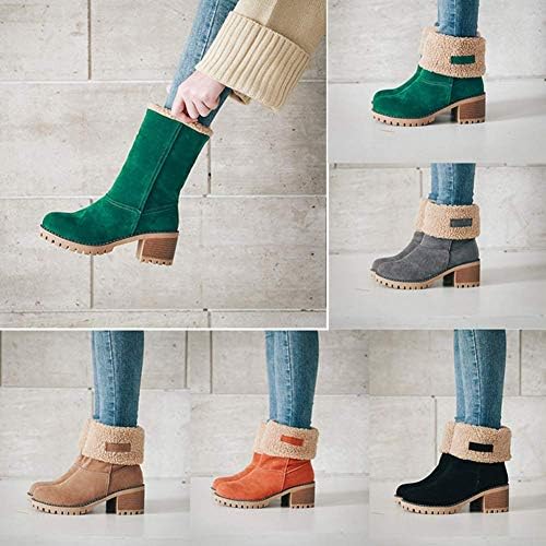 VIMISAOI Mid calf Winter Boots for Women Warm Ankle Snow Chunky Heel Boots