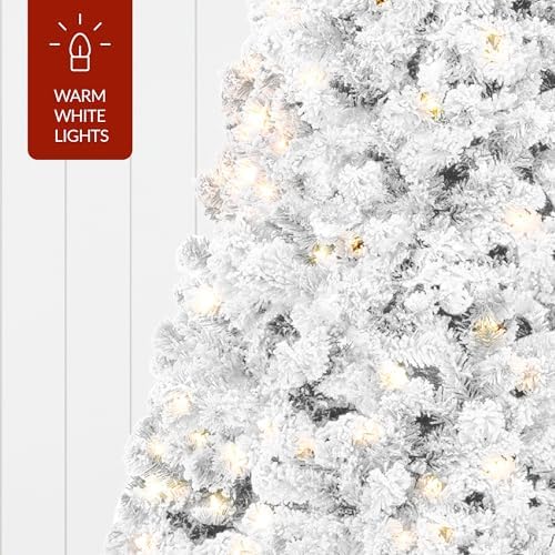 Best Choice Products Pre-Lit White Christmas Tree, 7.5ft Artificial Snow Flocked Full Fir Tree, Holiday Decoration w/ 550 Lights, 1,346 Branch Tips