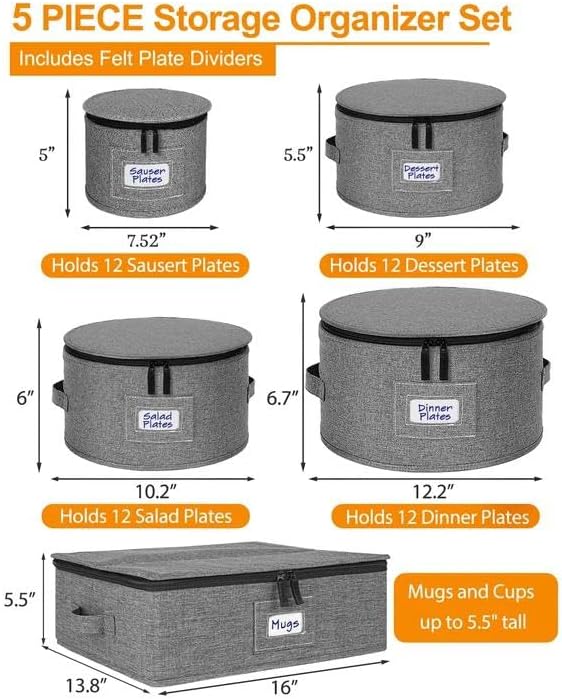 punemi China Storage Containers 5-Piece Hard Shell Dinnerware Moving Boxes