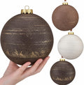6 Pcs 6 Inch Large Christmas Balls Ornaments Brown Tan Ivory