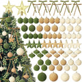 Hollowfly 95 PCS Velvet Christmas Tree Decor Set, Green, Brown, Beige