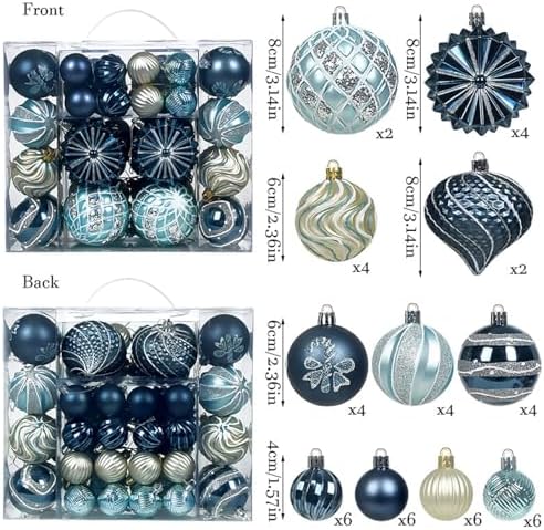 48 Pcs Christmas Balls Ornaments for Christmas Tree, Painted Shatterproof Plastic Decorative Baubles Hanging Ornaments for Xmas Tree Wreath Holiday Party Wedding Decoration, Dark Blue