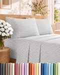 Cal King Size 4 Piece Sheet Set - Comfy Breathable & Cooling - Grey Stripes