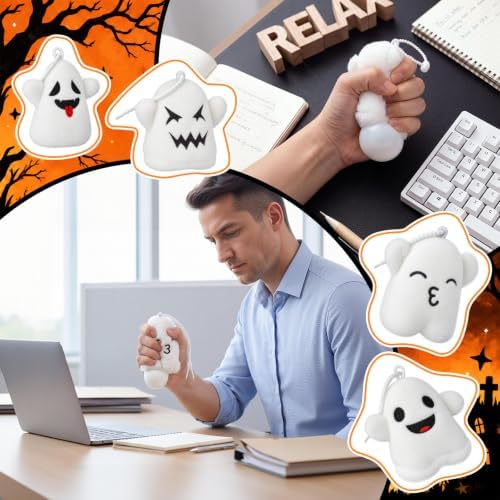 Meooeck 12 Pcs Halloween Ghost Fidgets Balls Plush Ghost Party Favors