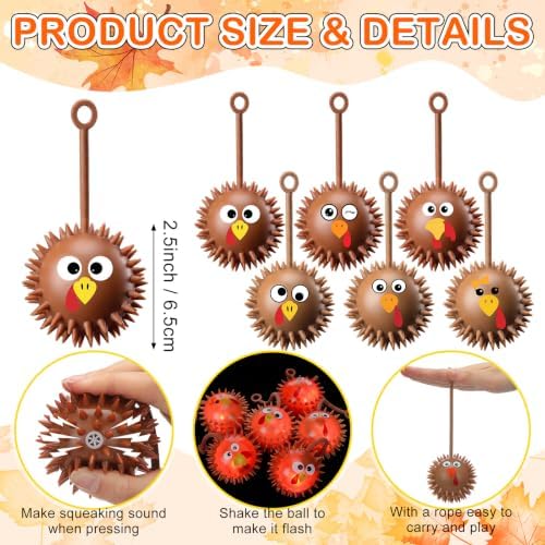 Sotiff 60 Pcs Thanksgiving Light-Up Turkey Stress Balls