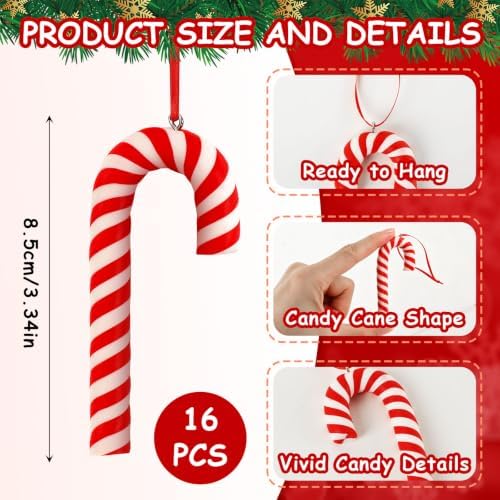 AUGSUN 16 Pcs Red and White Candy Cane Ornaments for Christmas Tree