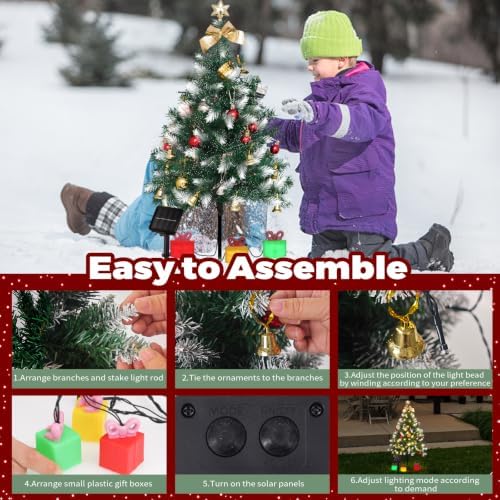 Mini Christmas Tree Solar Lights, Outdoor Decorations, 4 Pack