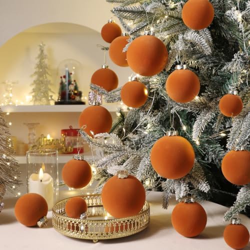Orange Velvet Christmas Ball Ornaments-46pcs Shatterproof Tree Decorations