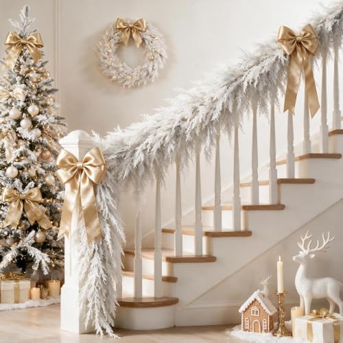 12FT White Christmas Cedar Garland, Realistic Artificial Garland, Winter Snowy Xmas Decorations Indoor Outdoor, Faux Holiday Garland for Mantle, Fireplace, Table, Door, Wedding Party Decor