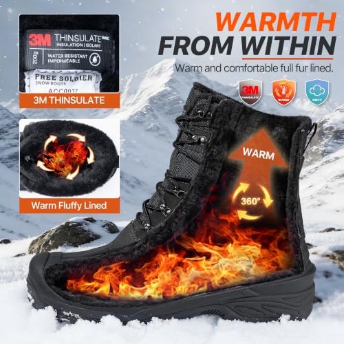 FREE SOLDIER Men's Waterproof Fleece Winter Snow Boots