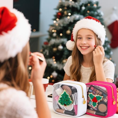 Abbylike Christmas Preppy Patch Makeup Bags Bulk Holiday Makeup Bag Skincare Pouch Xmas Zipper Cosmetic Pouch Preppy Thing for Travel Christmas Women Gift(Assorted Colors)
