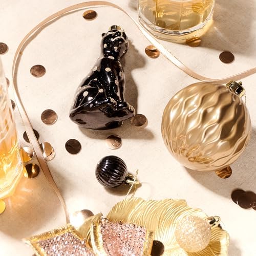 DecorbyHannah 60ct Black Gold Christmas Ornaments Set for Tree Decorations