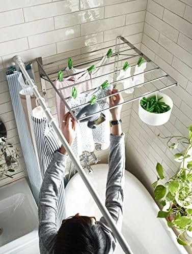 Wall Mounted Clothes Drying Rack - Stainless Steel Collapsible Laundry Rack - Space Saving Folding Accordion Dryer for Indoor & Outdoor Use (22Wx21Dx19H)
