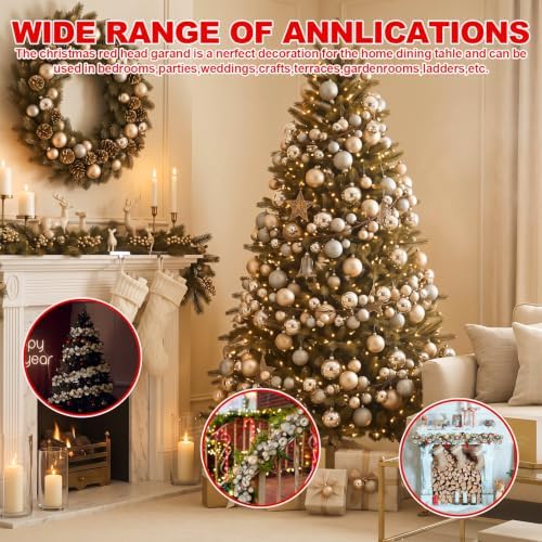 2 Pcs 15 ft Christmas Ball Ornament Garland, Champagne Gold