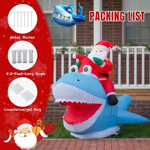 8.8FT Inflatable Santa Riding Shark with LED Lights for Yard