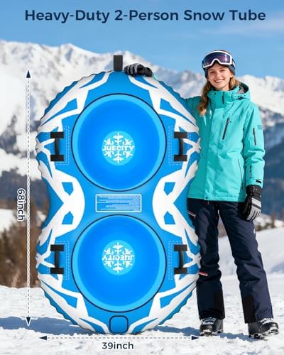 Snow Tube with Towable Leash, 68 Inch Snow Sleds for Kids and Adult，2 Person Sled for Winter Sports, Snow Tubes for Sledding Heavy Duty, Inflatable Snow Sled with Double Layer Bottom Fabric